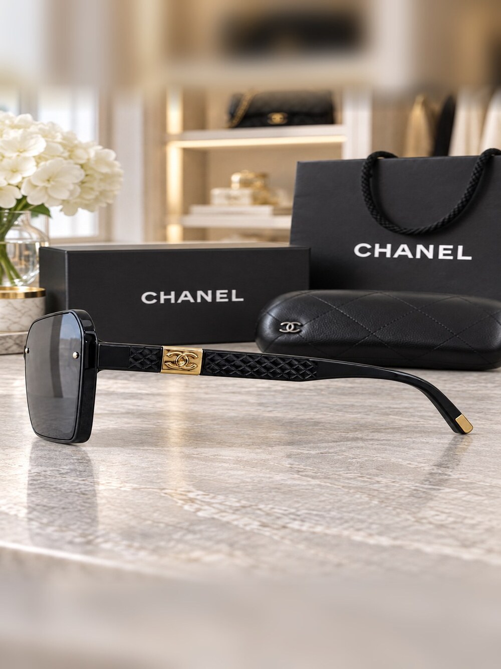 Chanel Black Square Sunglasses - Picture 3 of 6